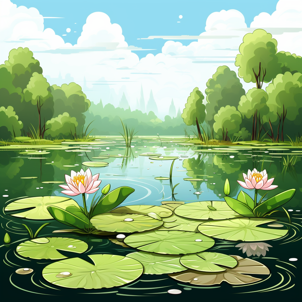 Cartoon Background with Lotus Leaf in Clean Kingdom