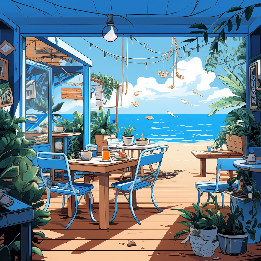 Cartoon beach cafe interior illustration