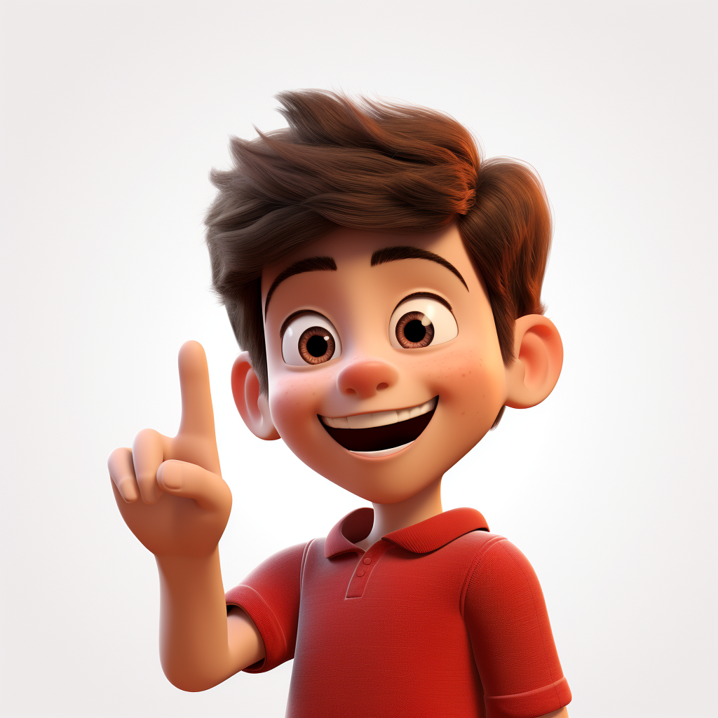 Cartoon boy with raised fingers laughing