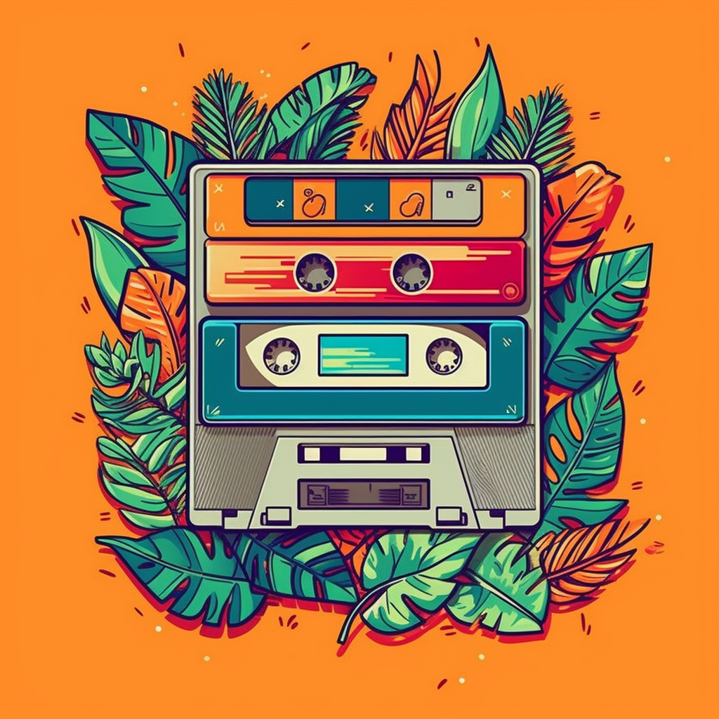 Colorful cartoon cassette tape illustration