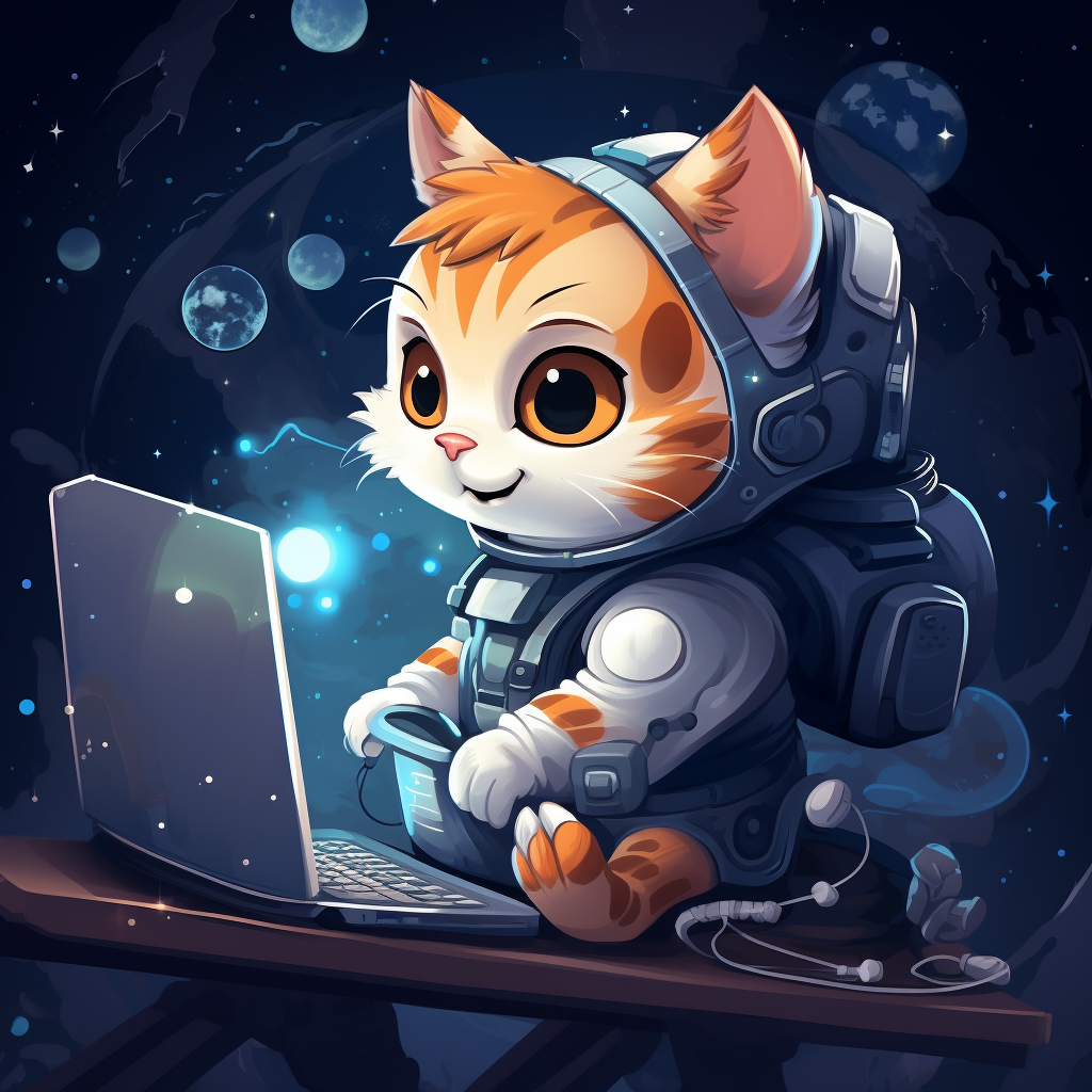 Cartoon cat IT admin in space