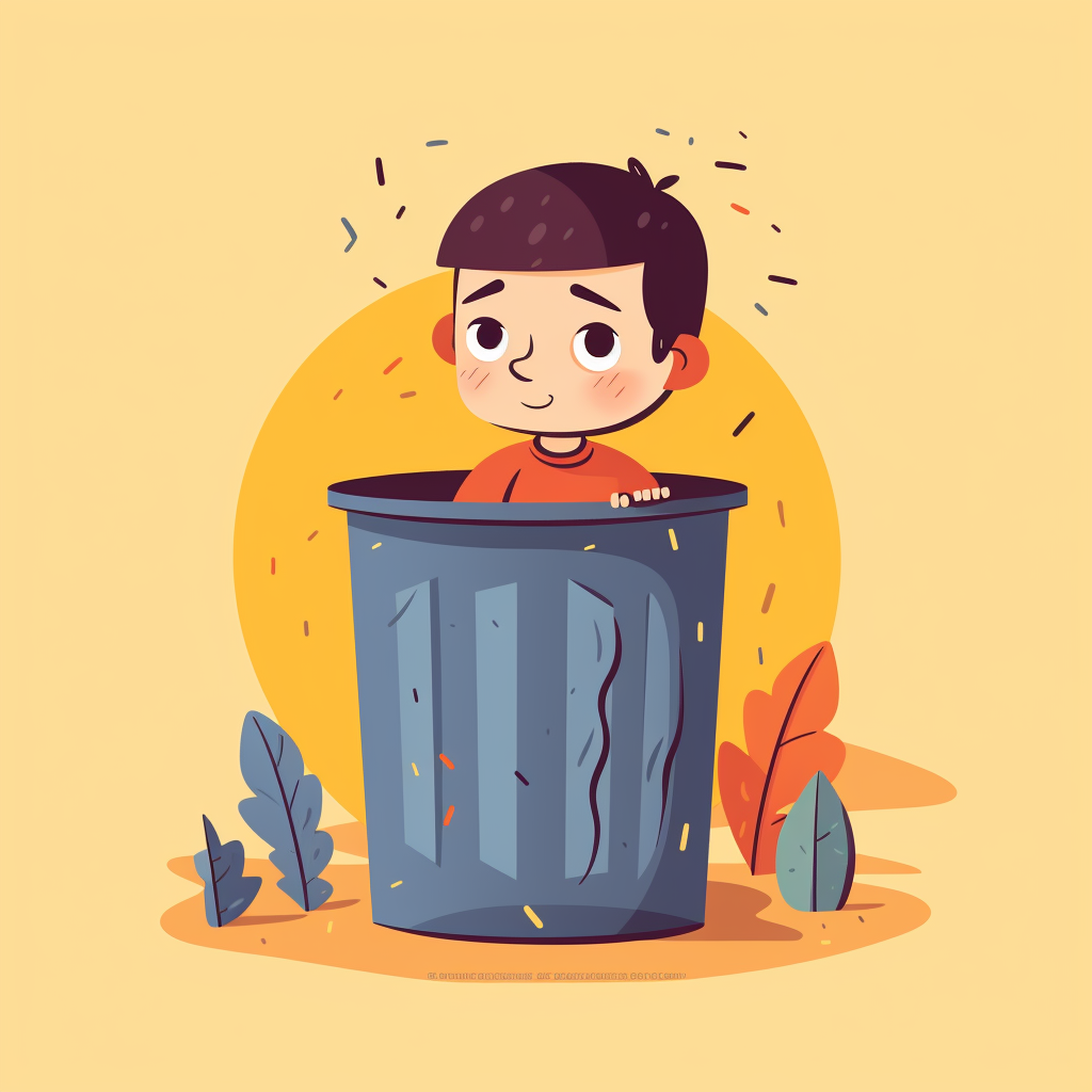 Cartoon character with trash can head