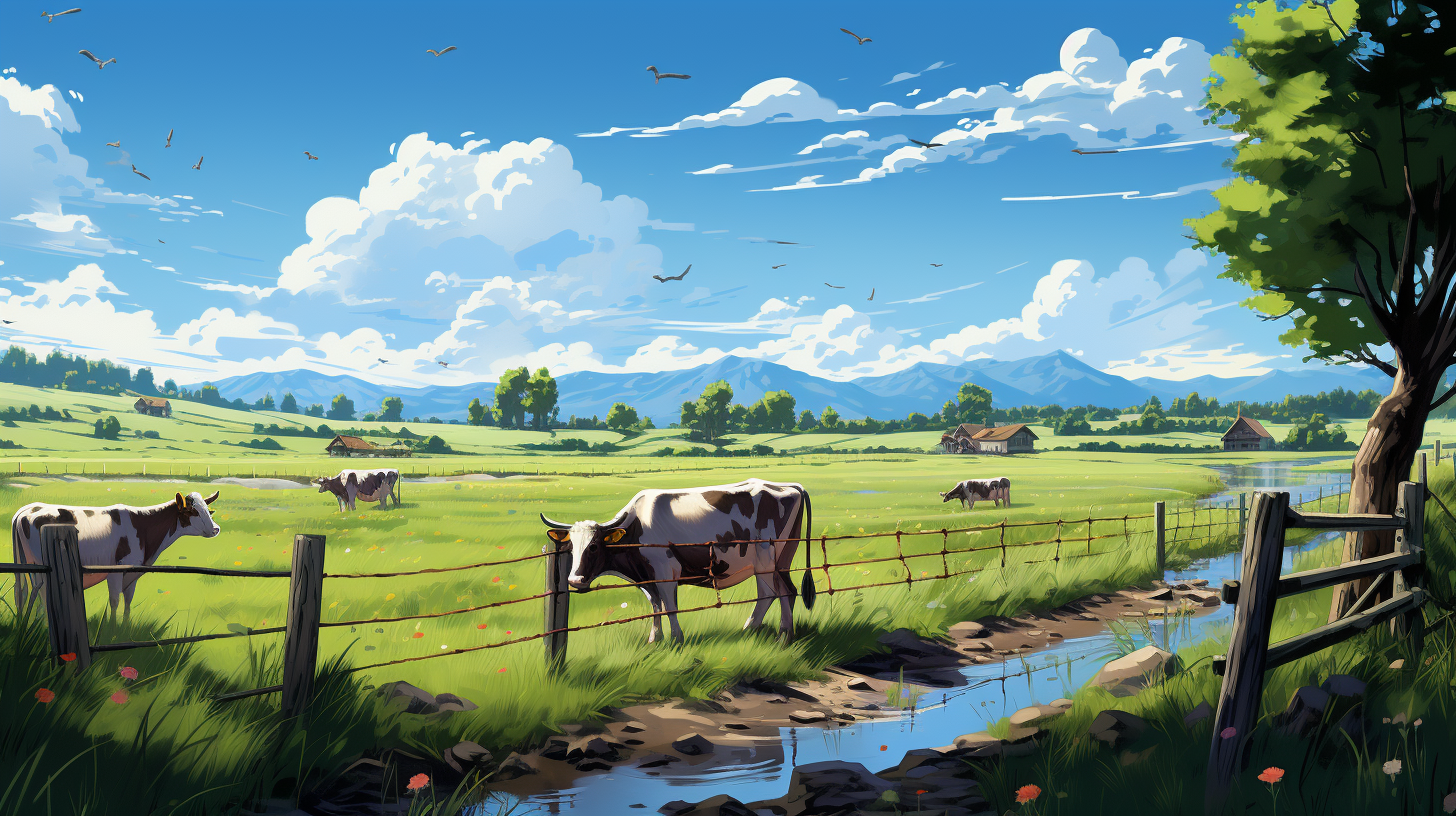 Cartoon cows in a green pasture