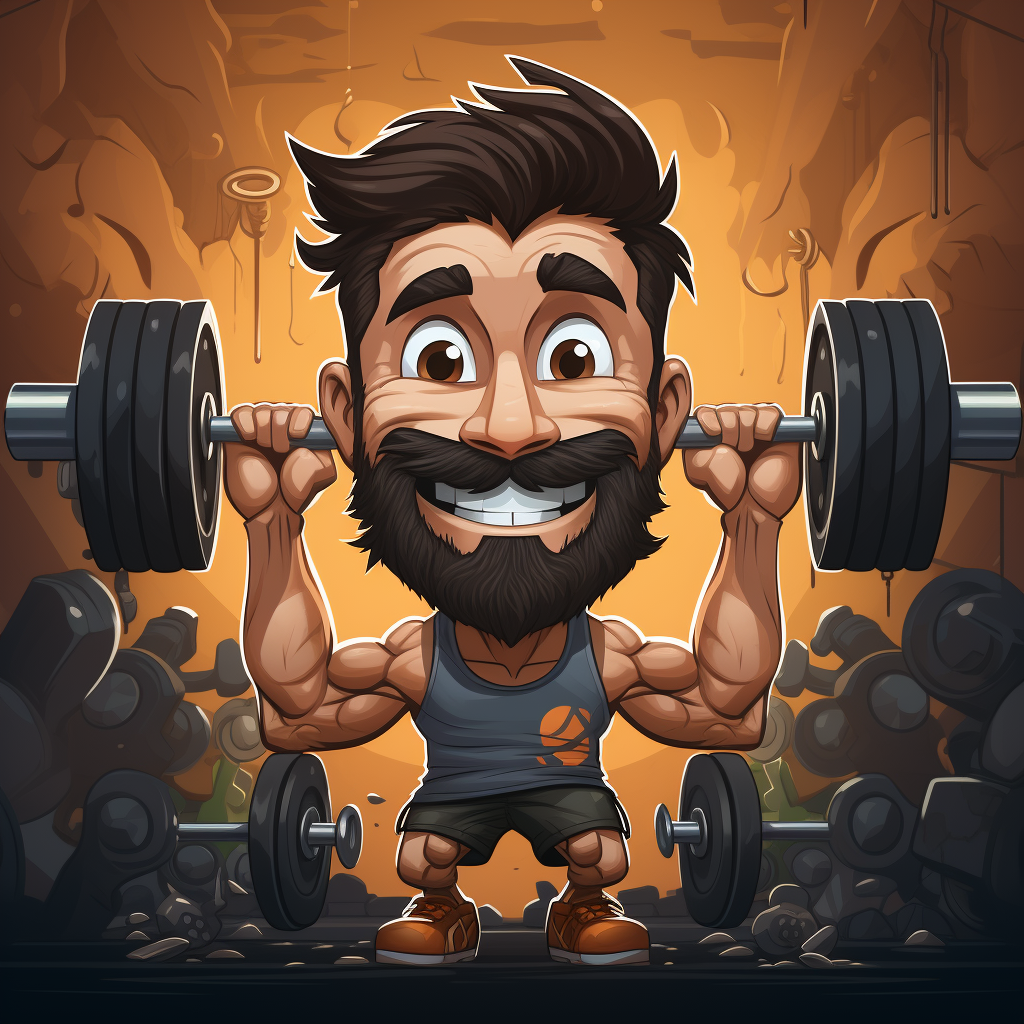 Cartoon crossfitter exercising with dedication