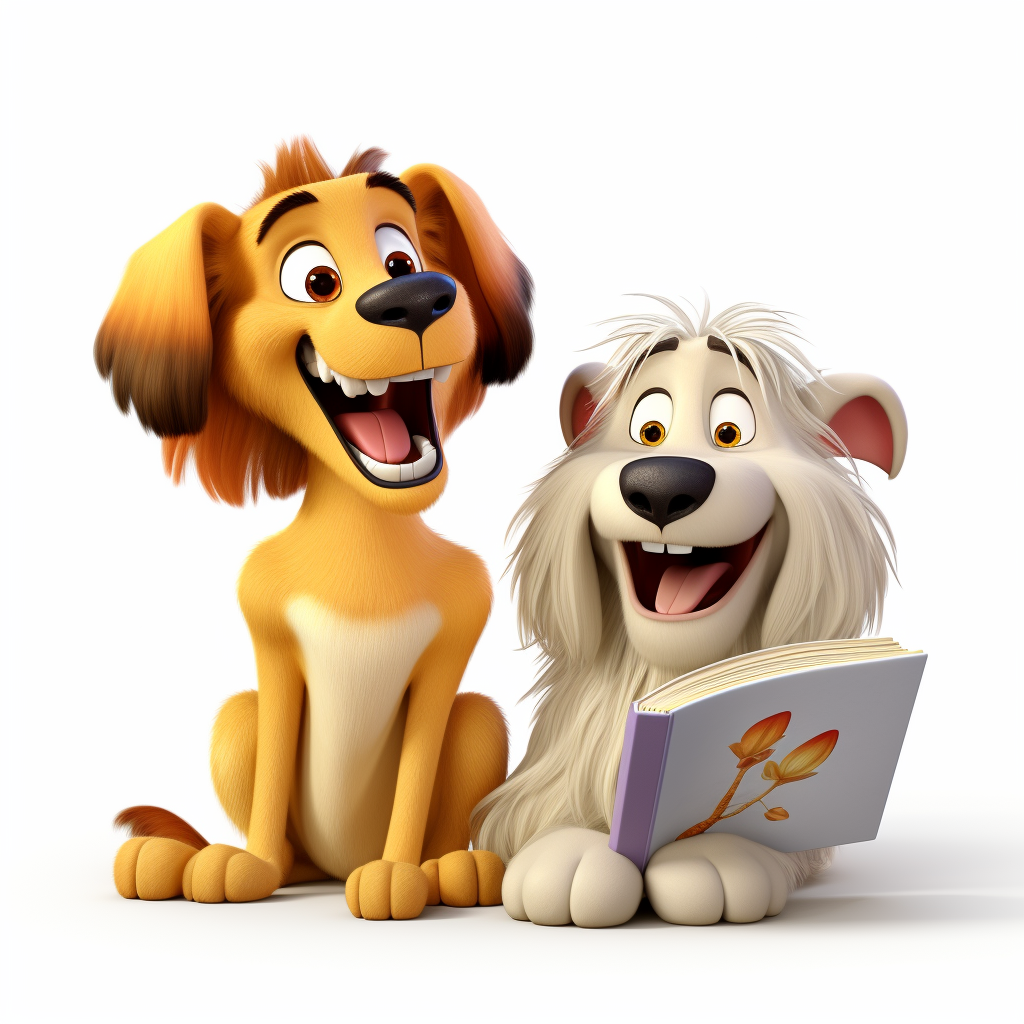 Three cartoon animals laughing together