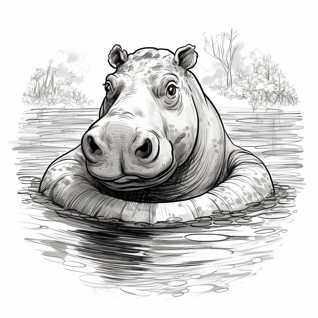 Hippo in Round Pool Clip Art