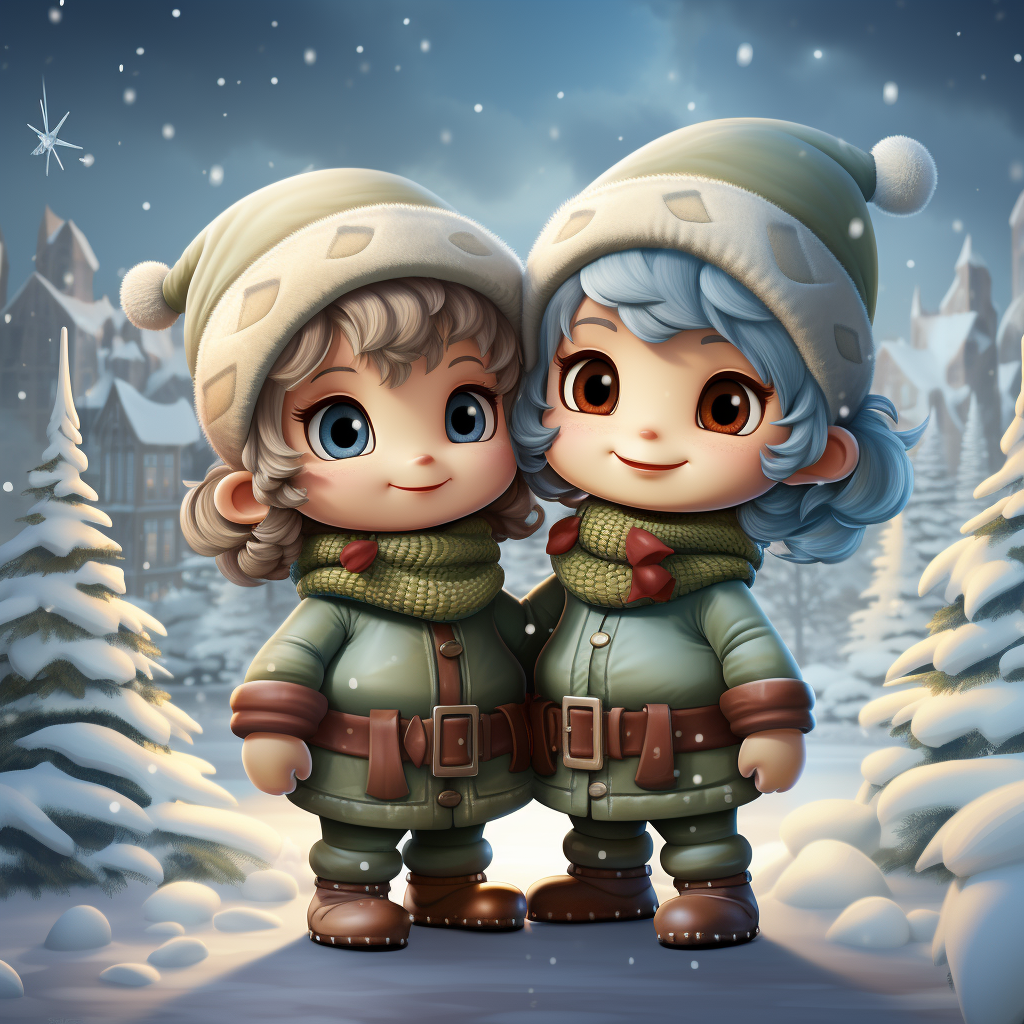 Adorable cartoon elves hugging