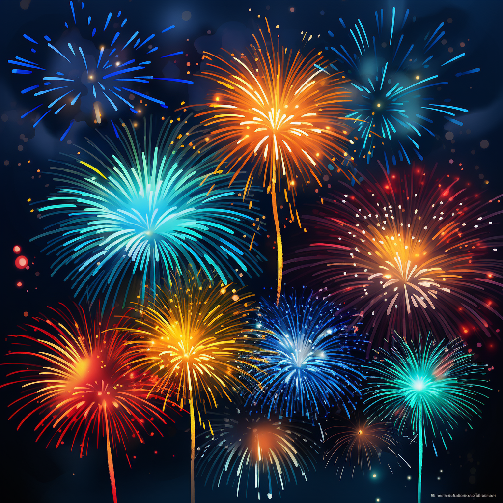 Realistic cartoon fireworks on background