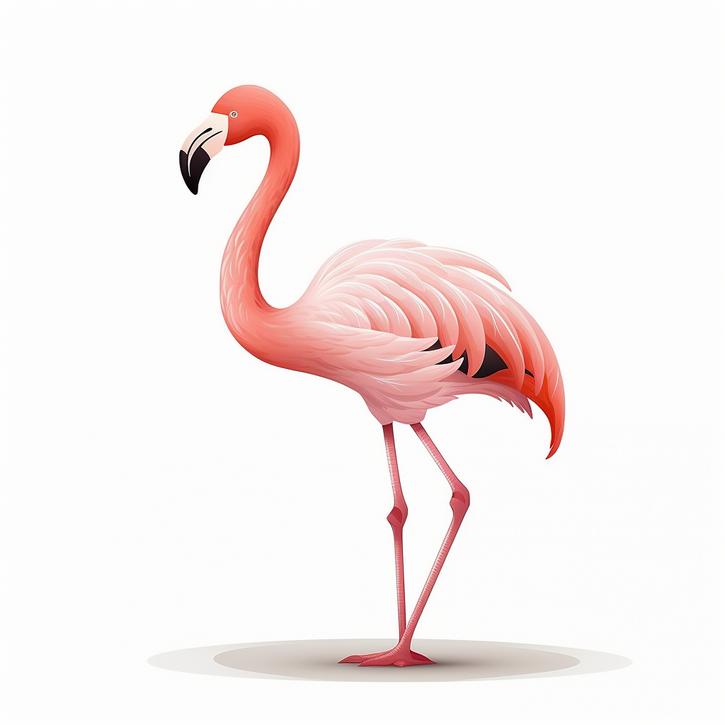 Playful cartoon flamingo on white background