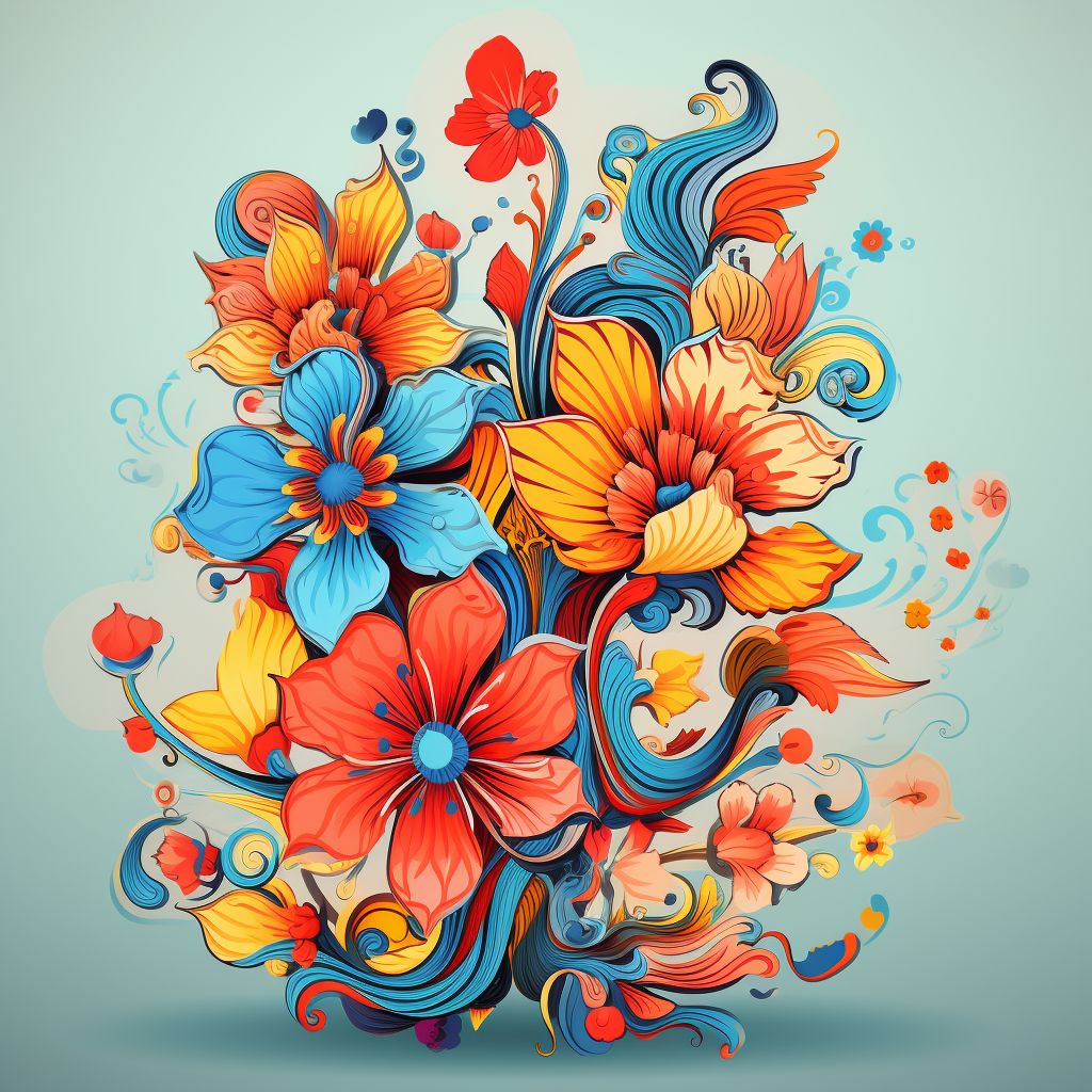 Hand-drawn 3D cartoon floral design