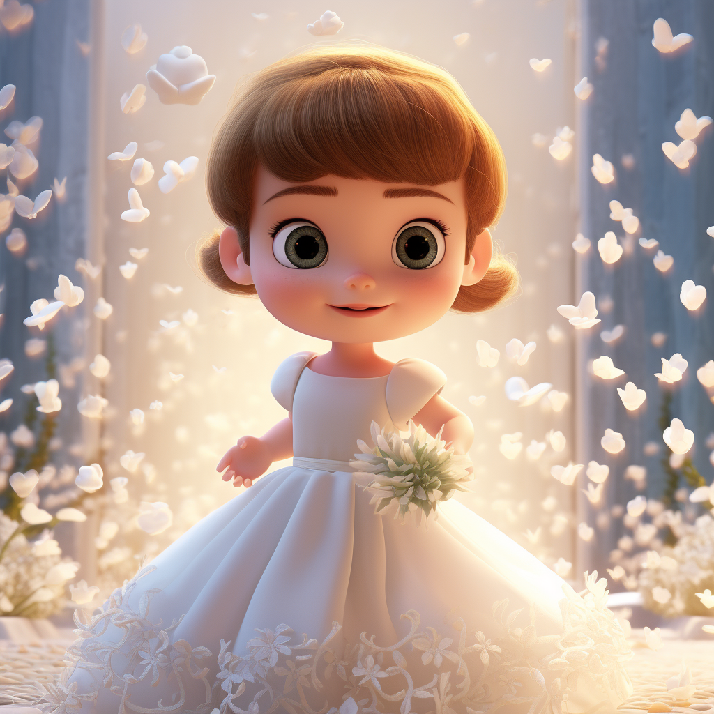 Cute Cartoon Girl Baptism with Flowers