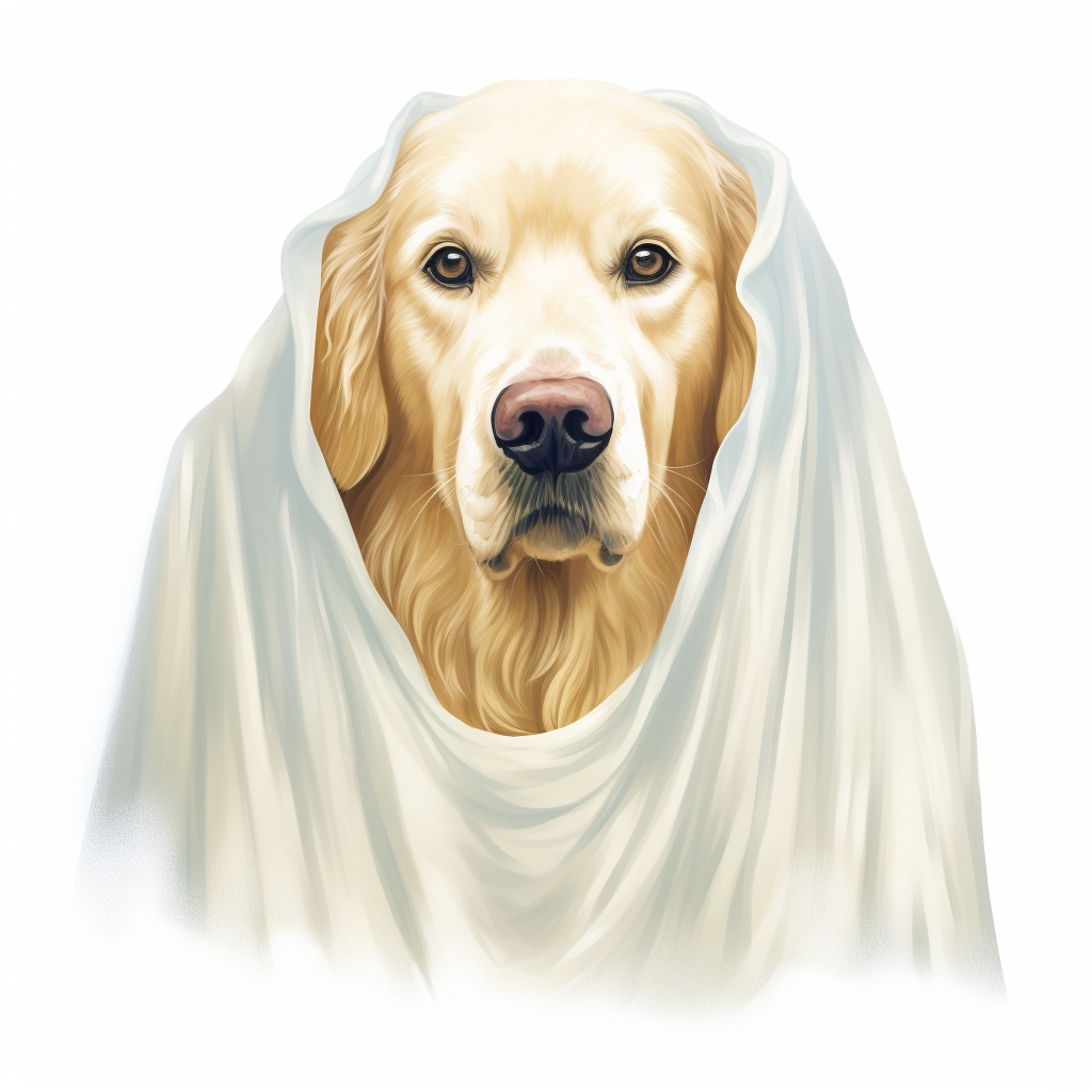 Golden Retriever in Ghost Costume