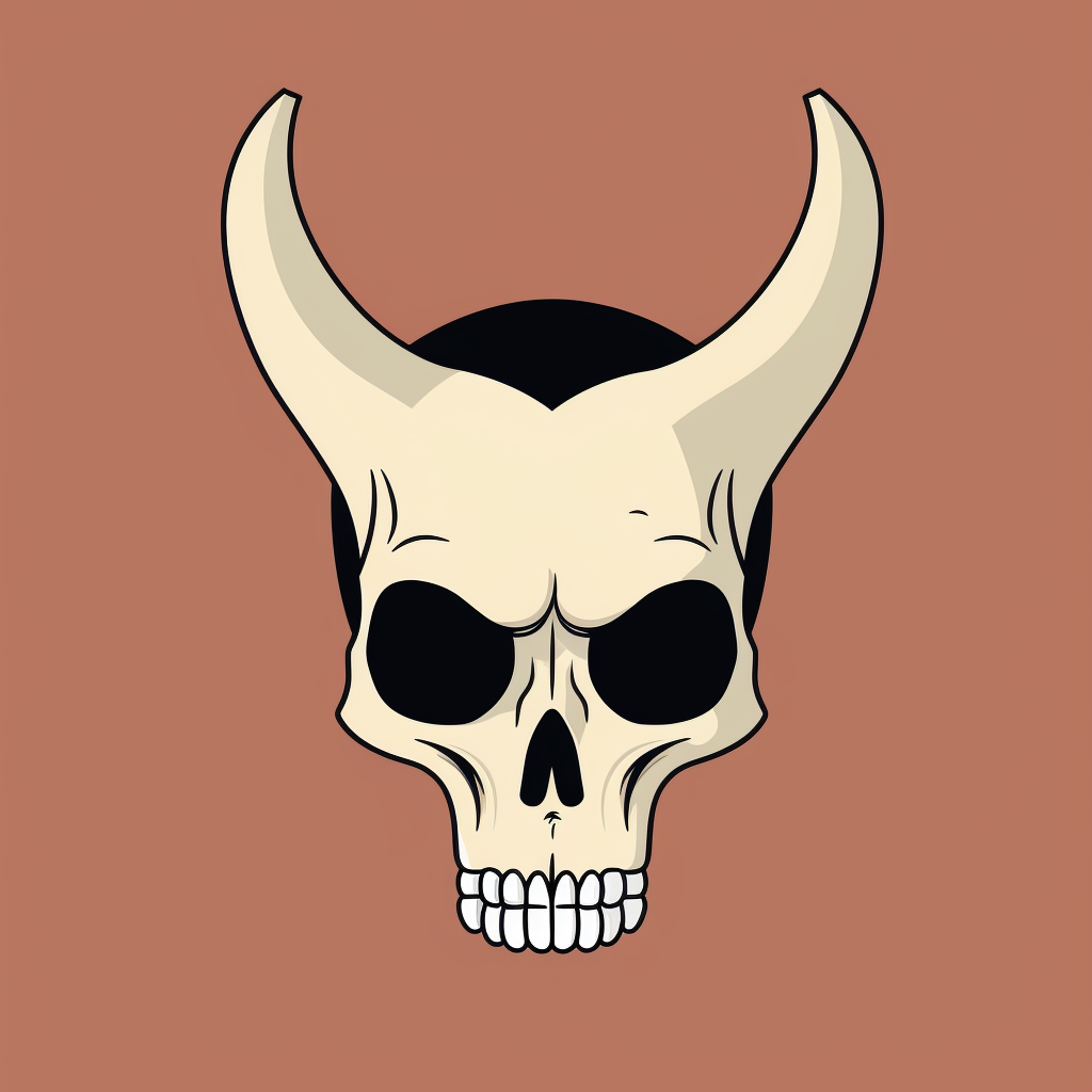 Cartoon human skull with horns