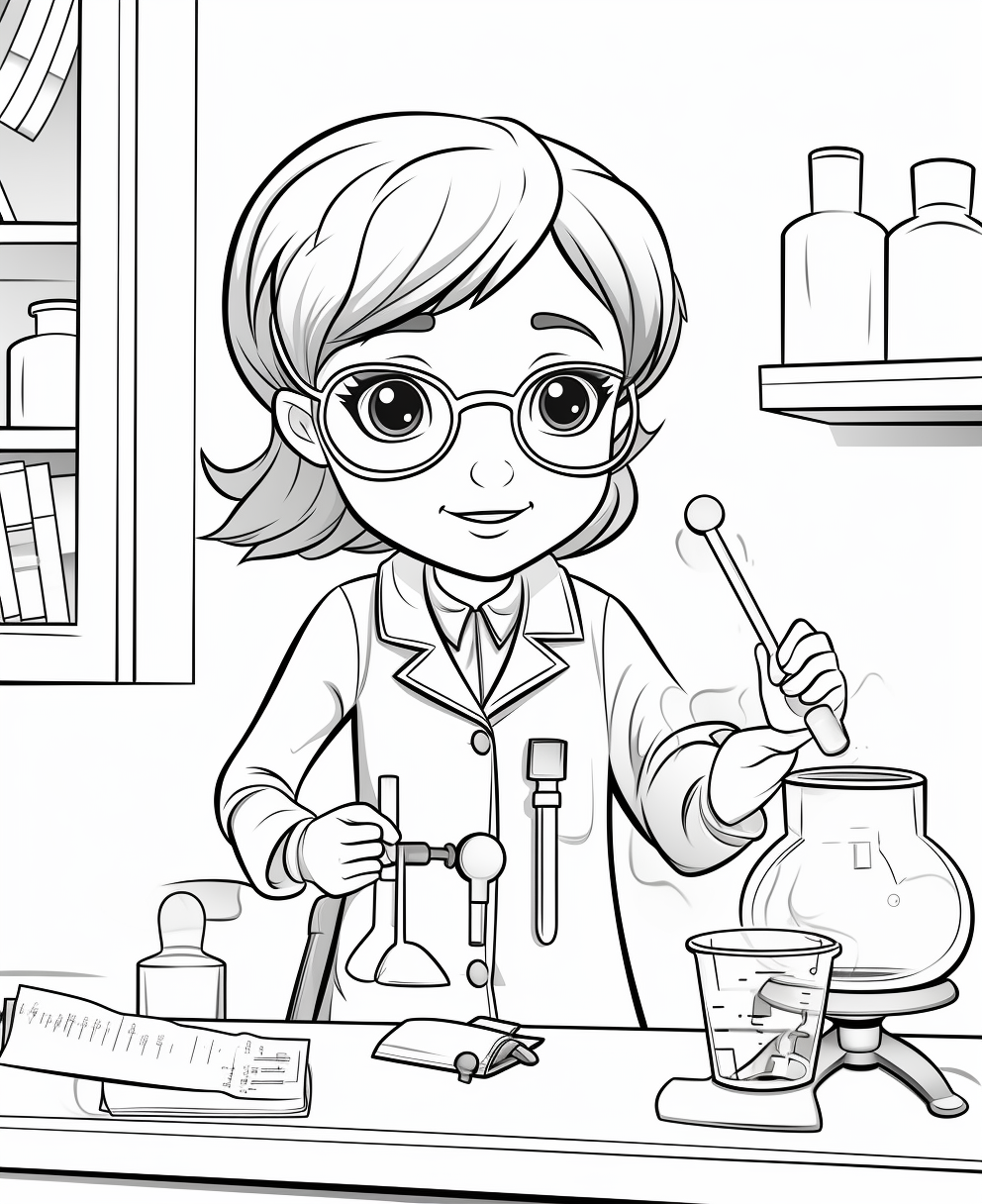 Cartoon scientist girl in lab