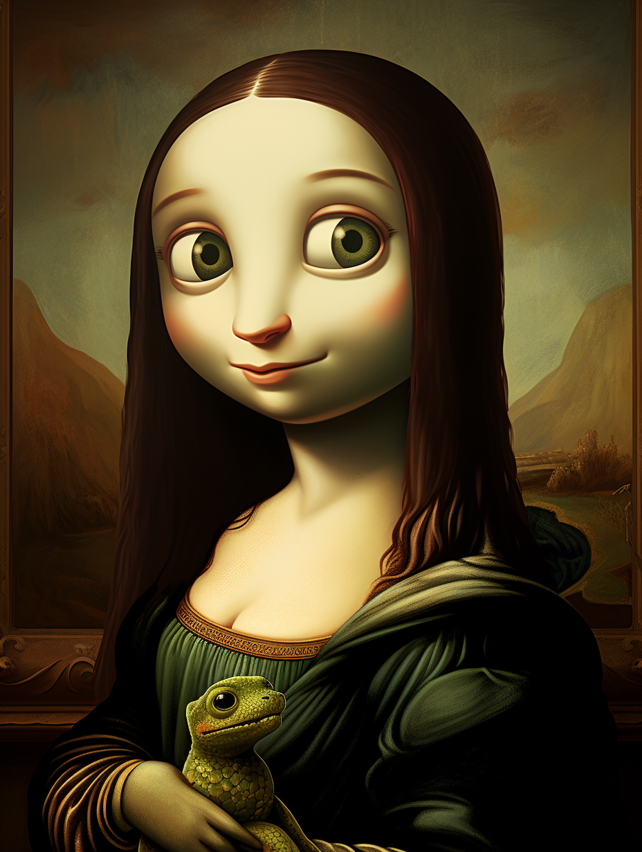 Cartoon Mona Lisa with Cute Gecko Face