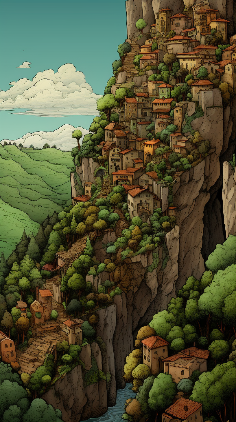 Cartoon illustration of 5 Terre village