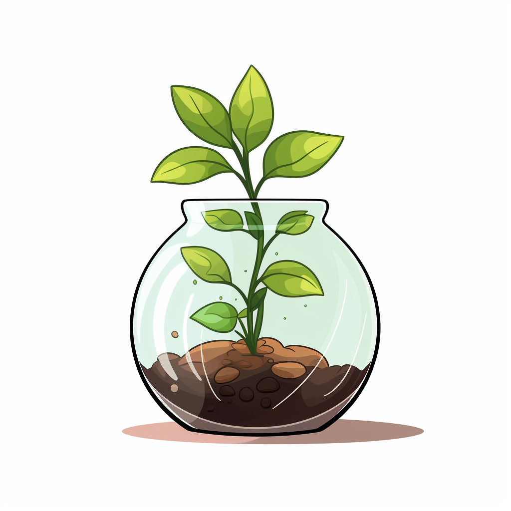 Cartoon plant in vase on white