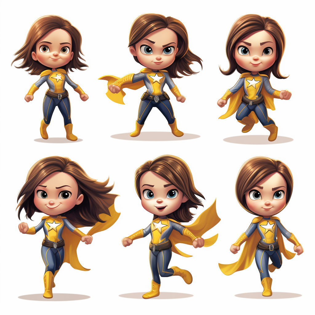 Cartoon superhero girl with various poses