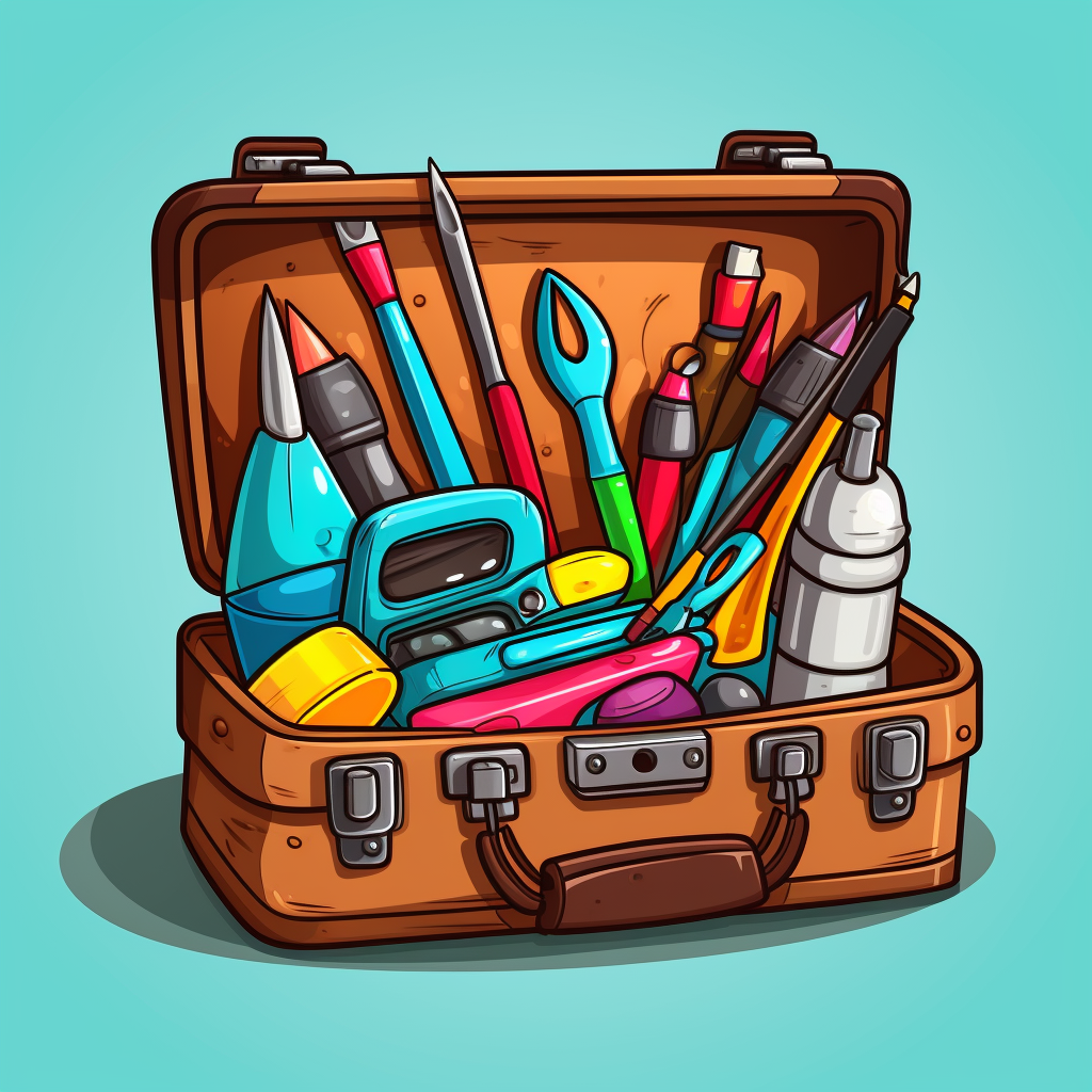 Brightly Colored Cartoon Toolbox with Tools