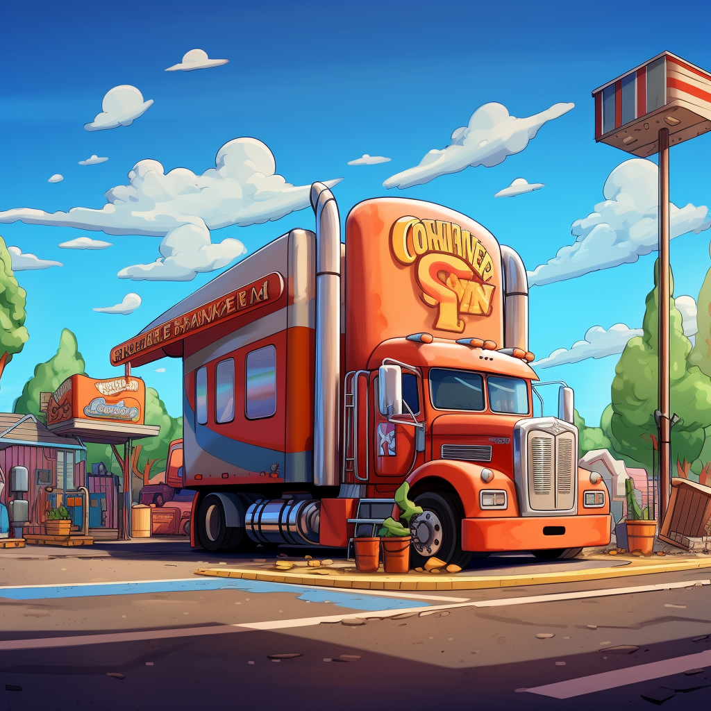 Colorful cartoon truck stop illustration