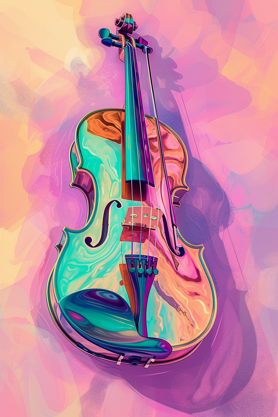 Cartoon Violin Illustration in Magenta and Emerald