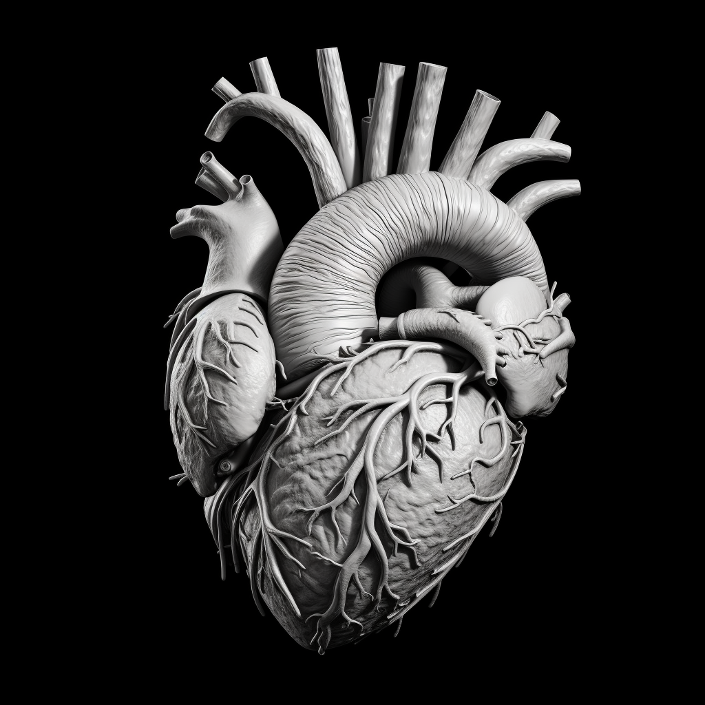 Black and white cartooni human heart