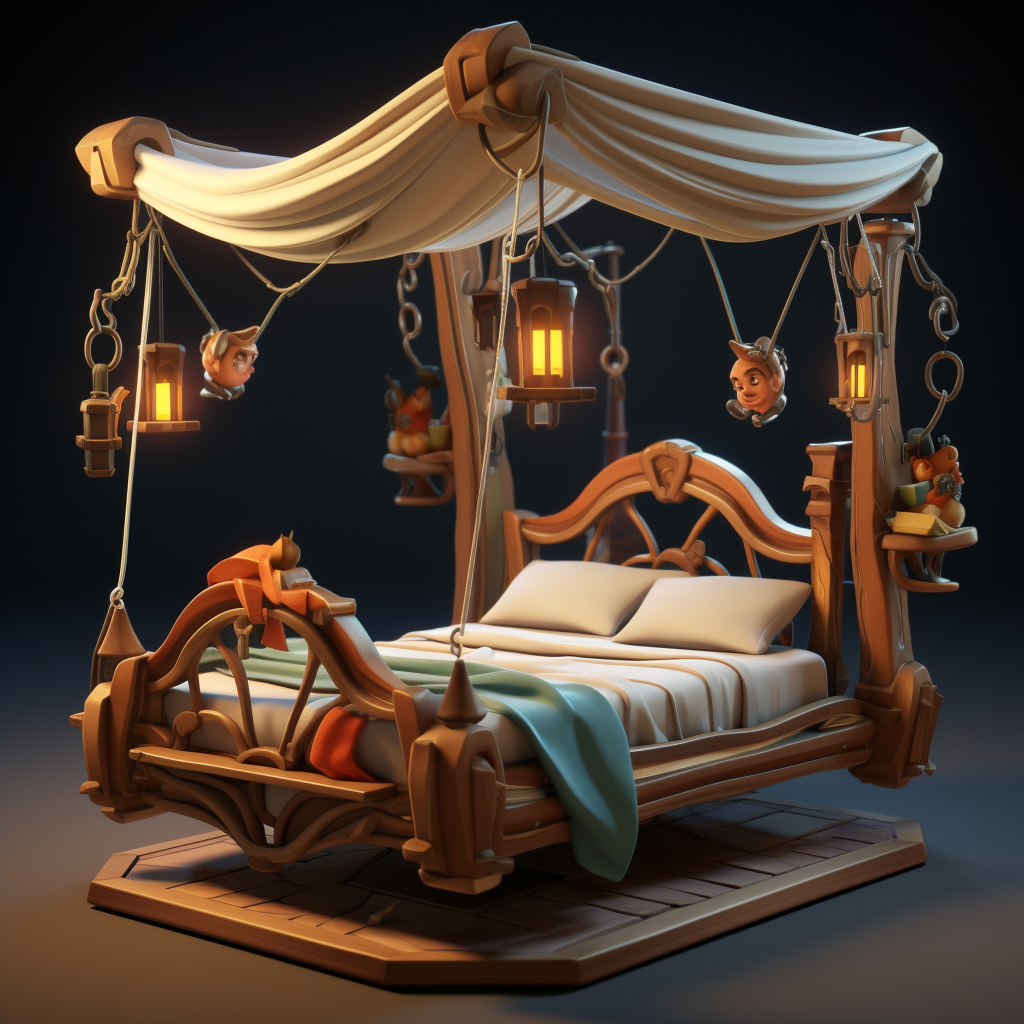 Cartoonic style bed swing in 3D Disney art