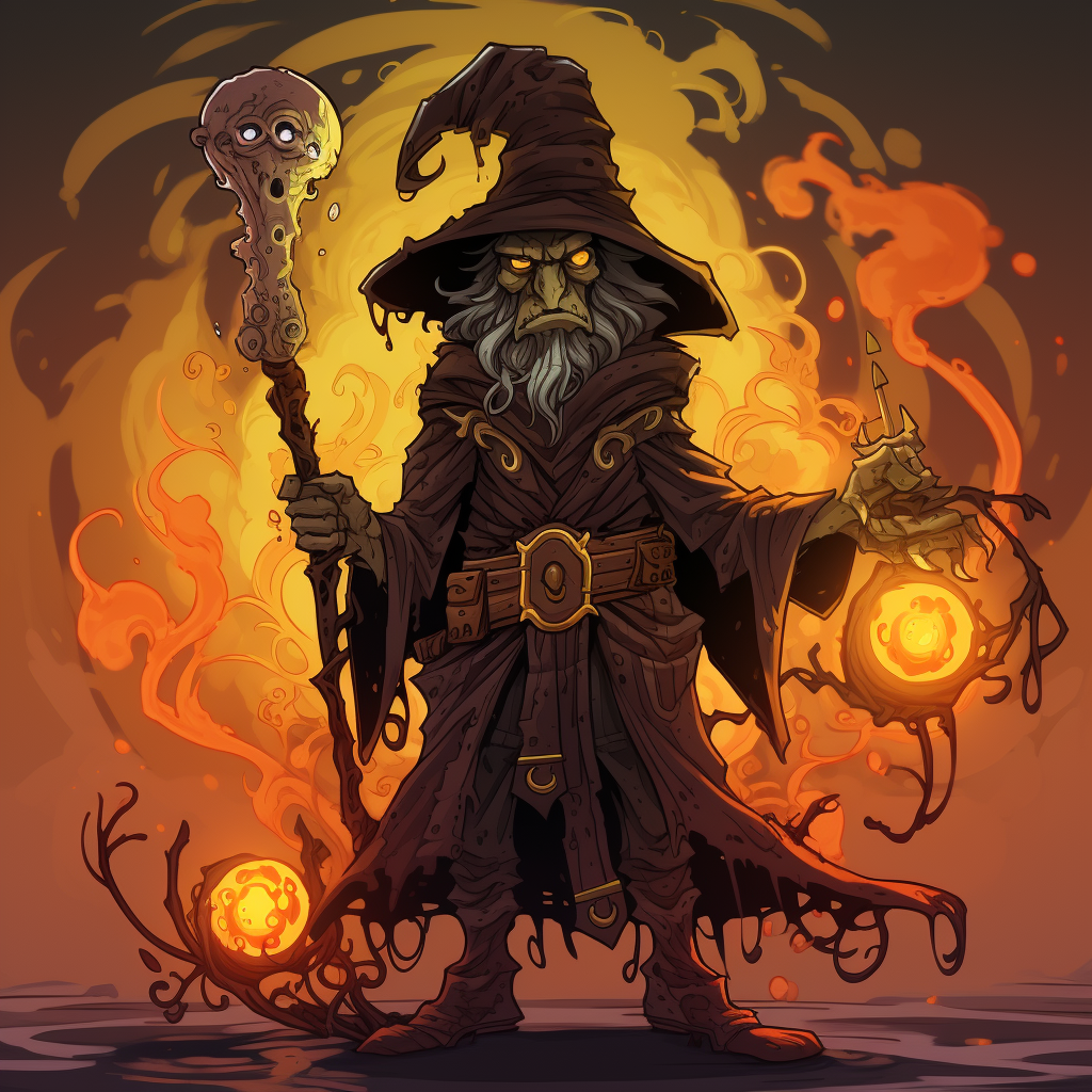 Funny cartoonish warlock casting a spell