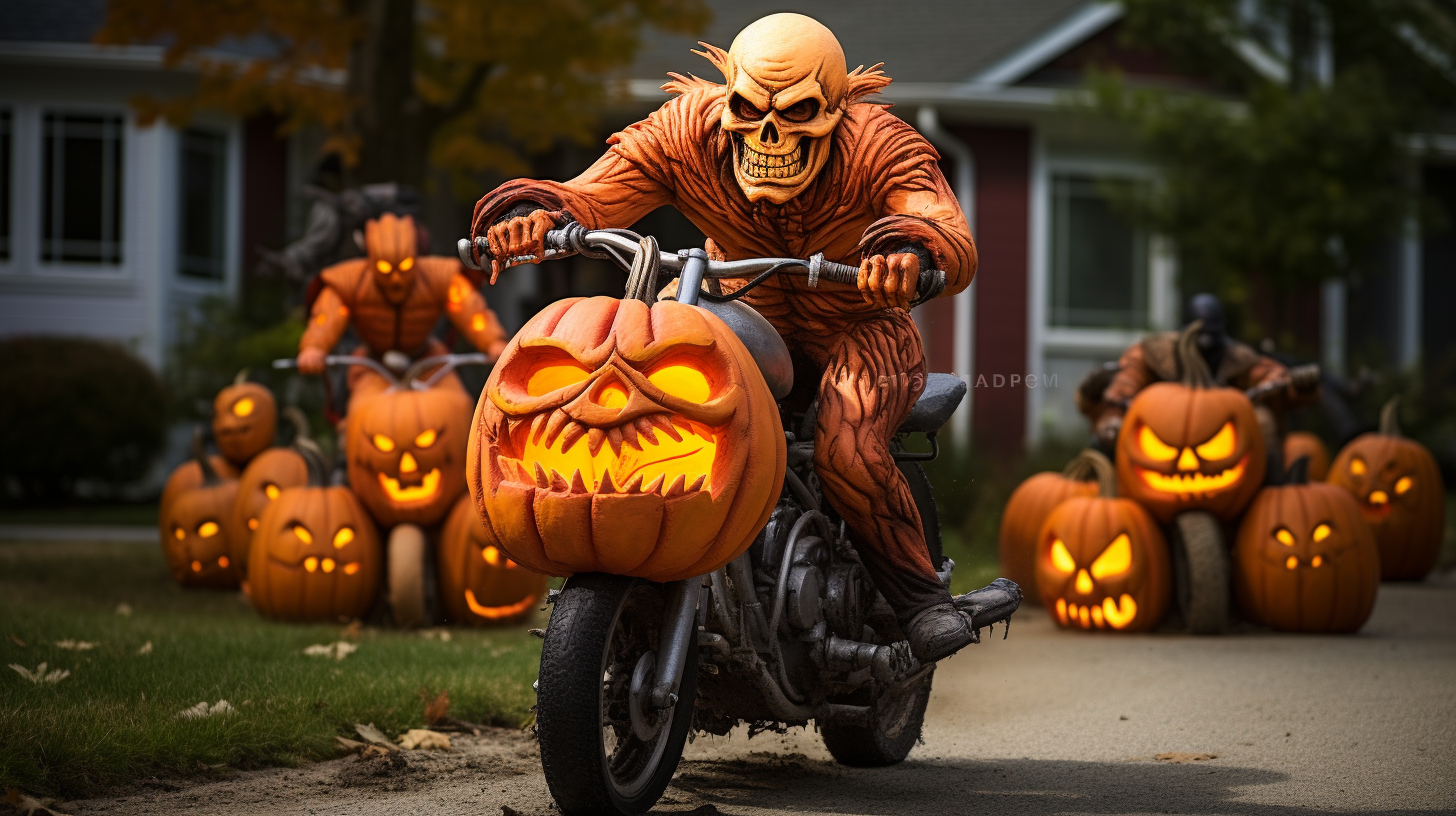 Halloween biker gang riding chopper bikes