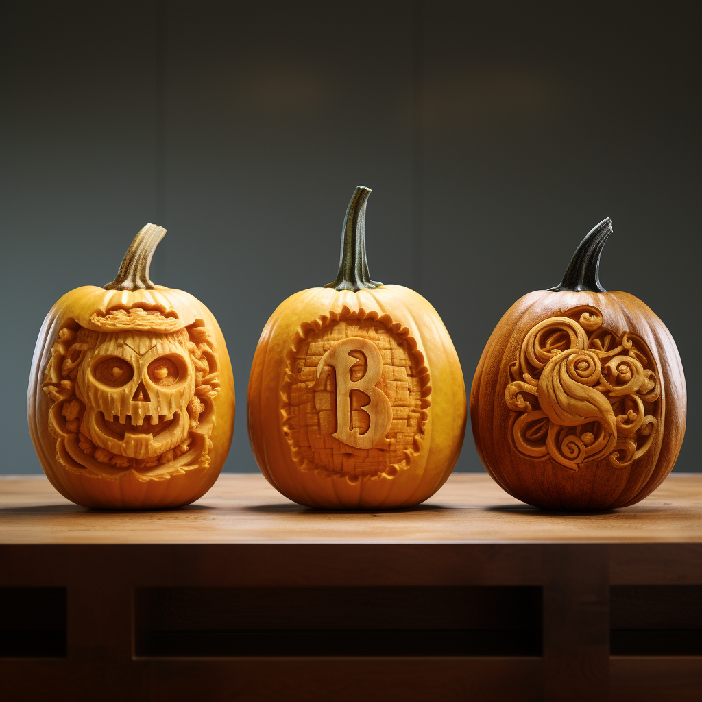 Carved pumpkins with numbers and hyphen