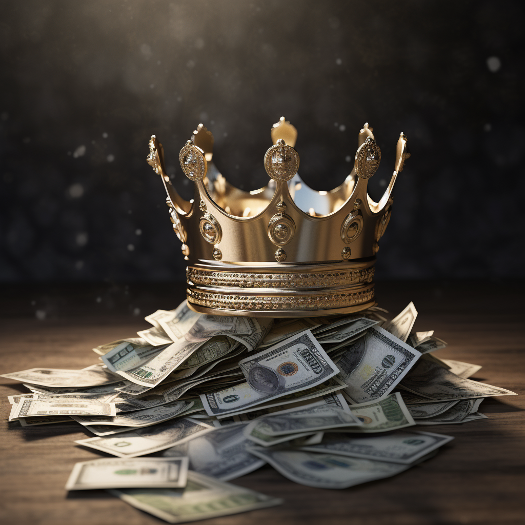 Luxurious crown on cash pile