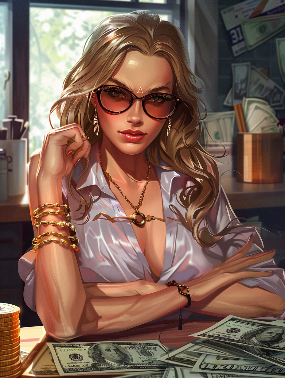 Realistic business woman with cash