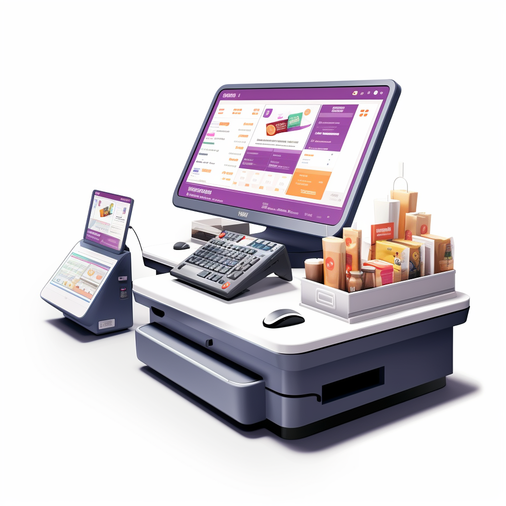 Cashier desktop supermarket app illustration