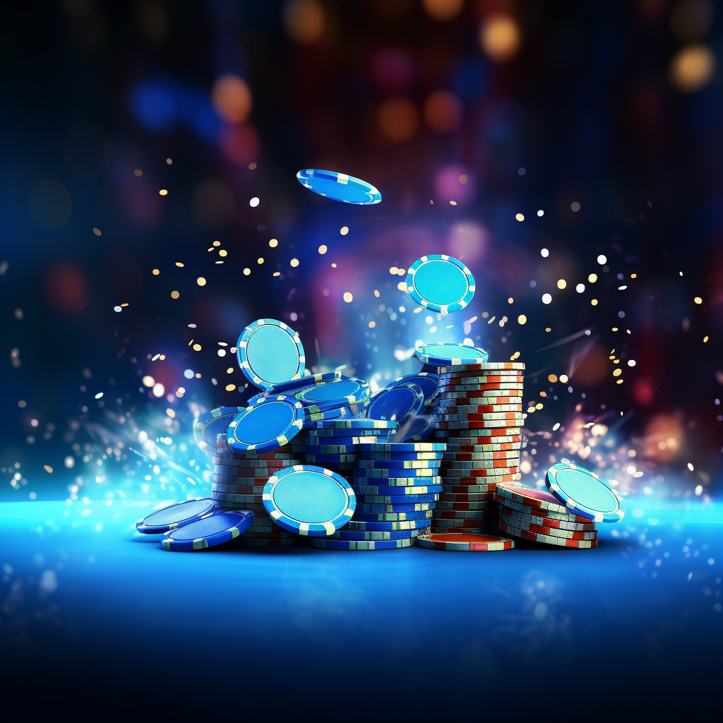 Casino chips flying in blue light