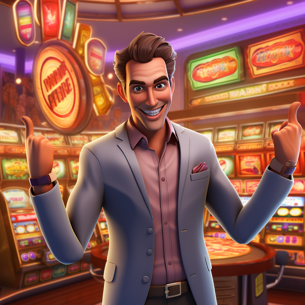 Excited male casino dealer welcoming players