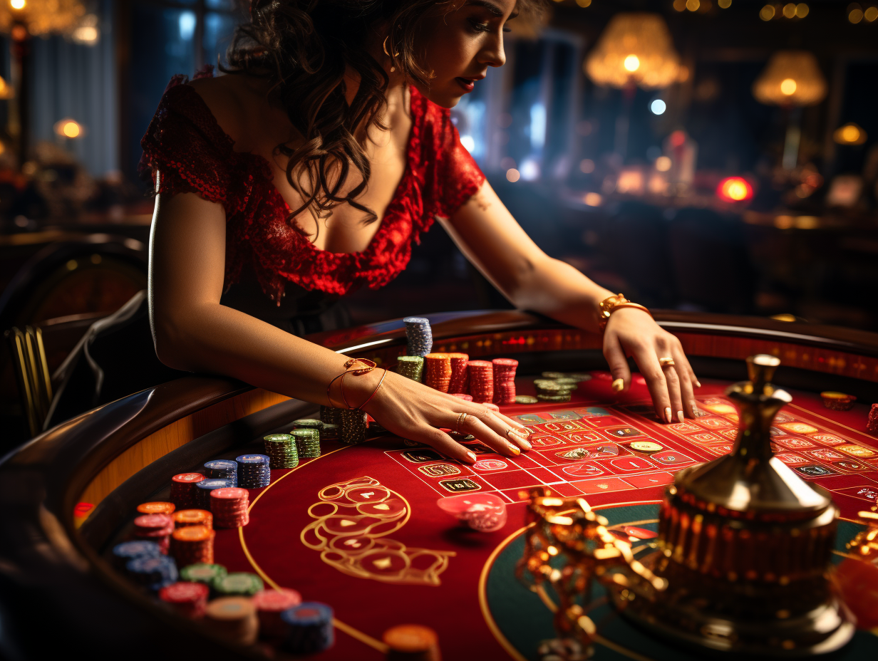 Woman playing casino game at a table inside a casino room