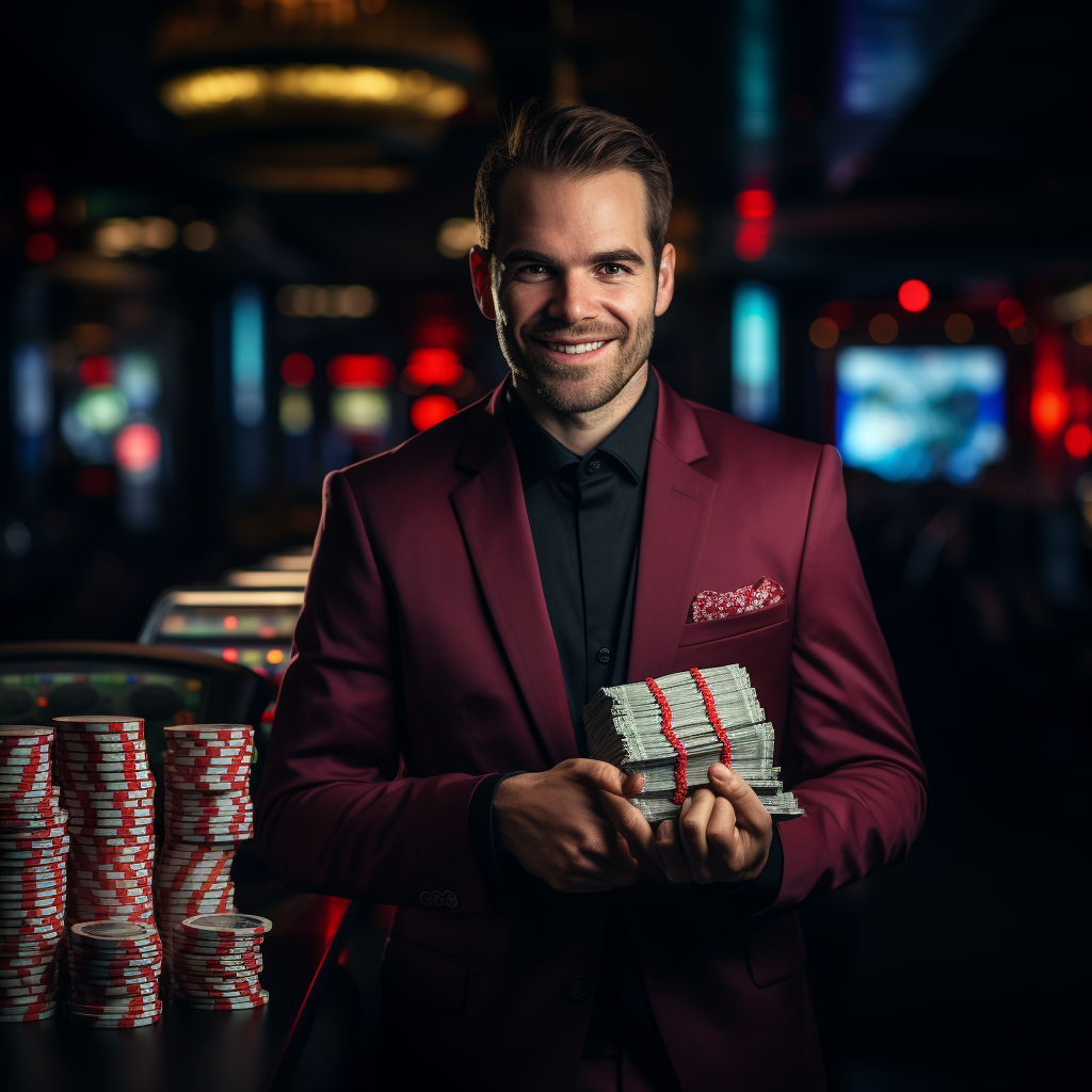 Smiling casino manager with Canadian dollars