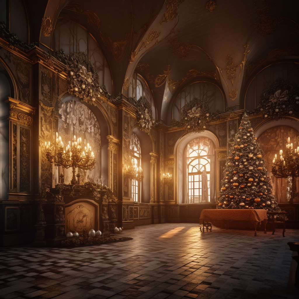 Christmas-themed 1800s Castle Interior Image