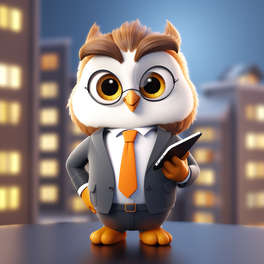 Casual Dressed Owl Mascot for Real Estate Company