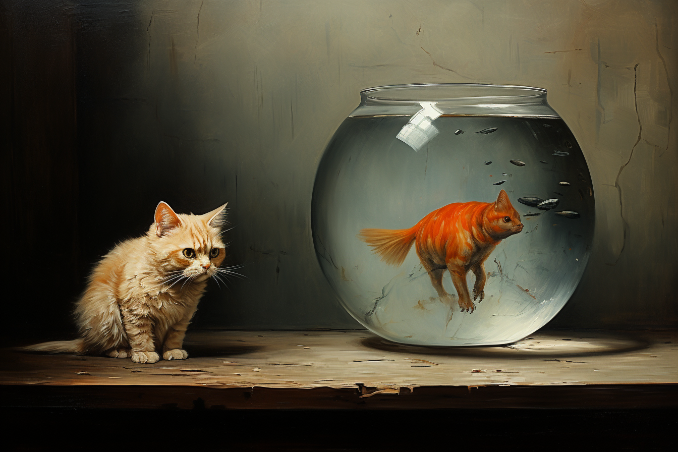 Cat and Goldfish Bowl Art