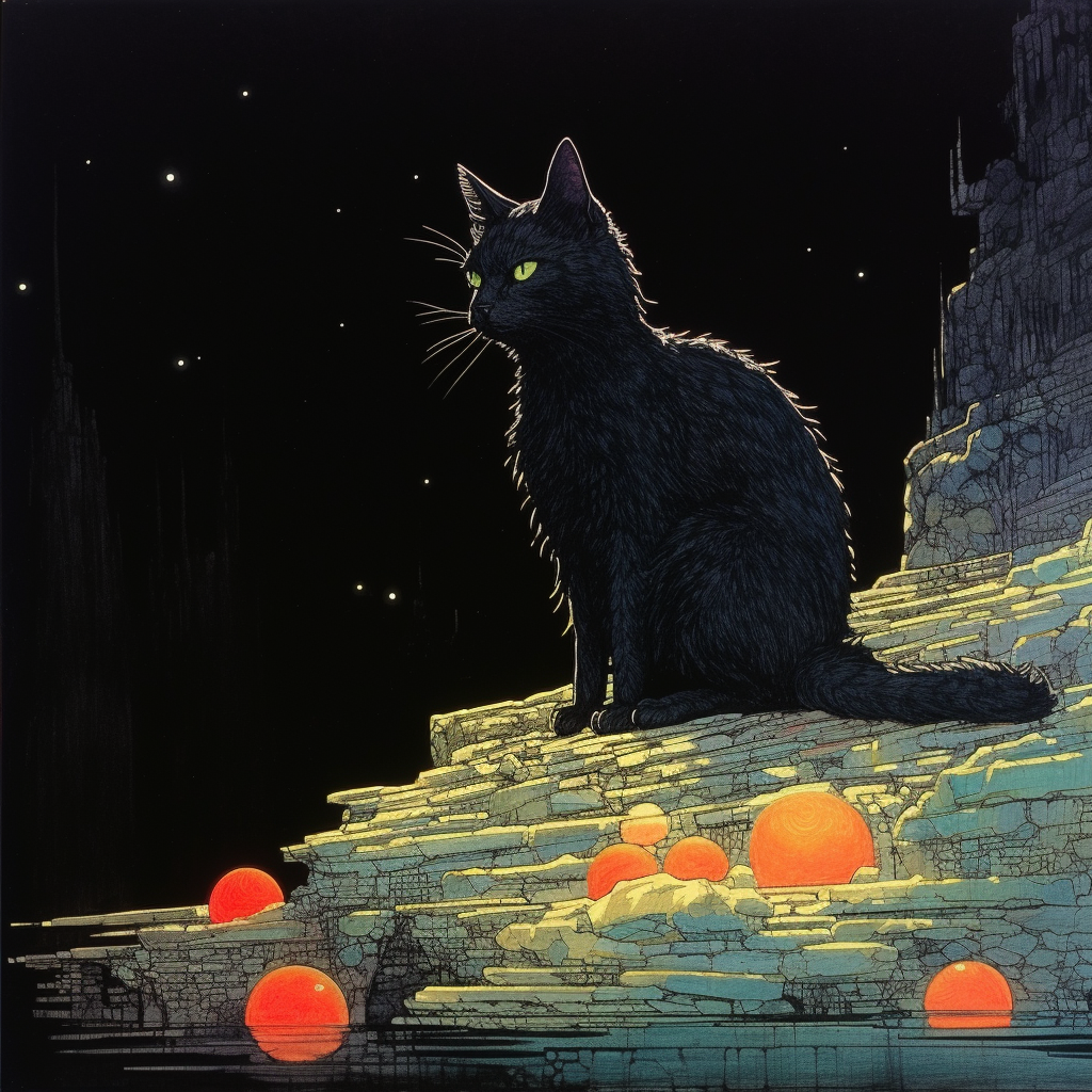 Colorful cat on black paper