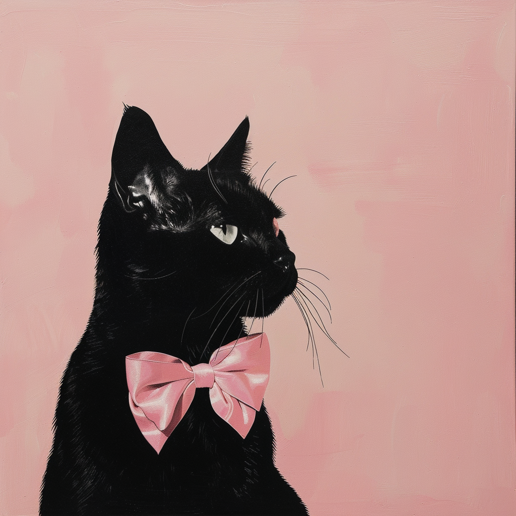 black cat with pink bow