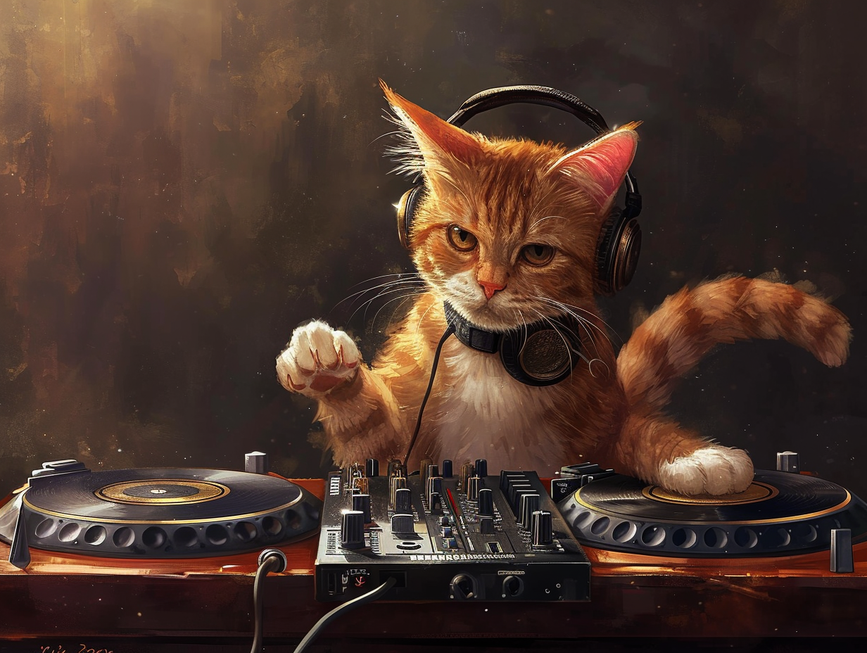 cat DJ realistic style