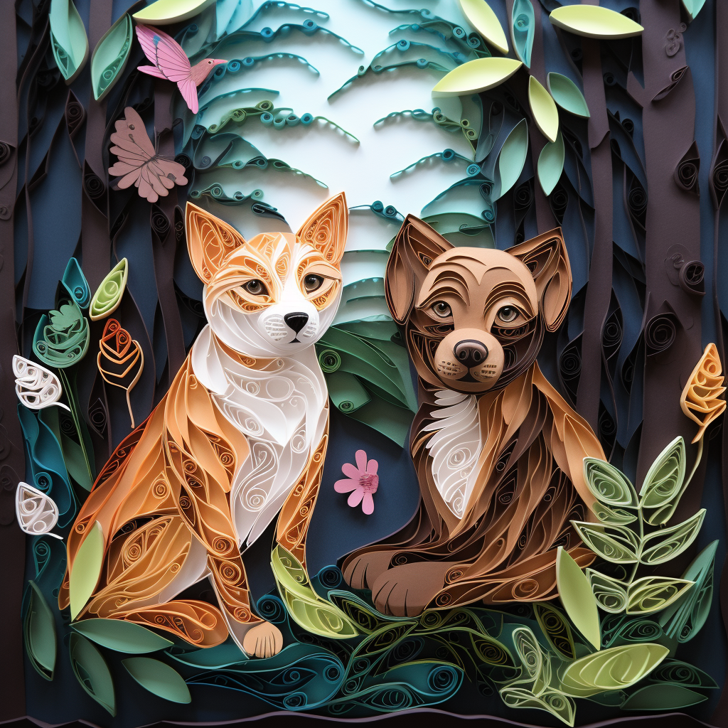 Illustration of Cat and Dog in Forest