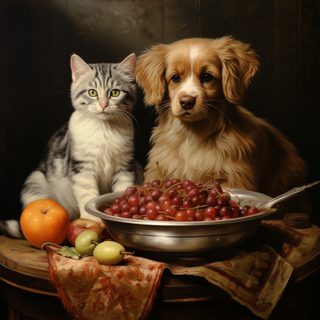 Cat and dog sharing meal