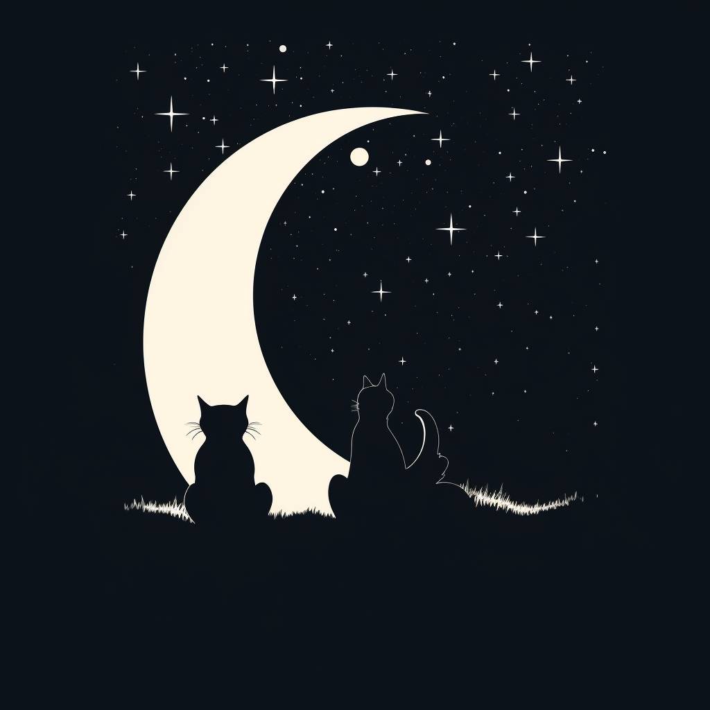 Silhouette of cat and dog under moon