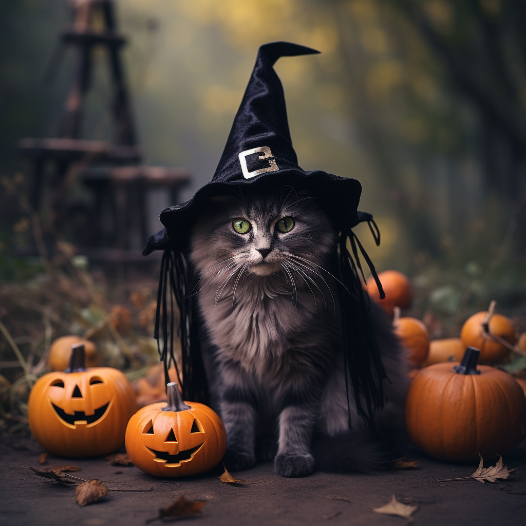 Adorable cat dressed as witch trick or treating