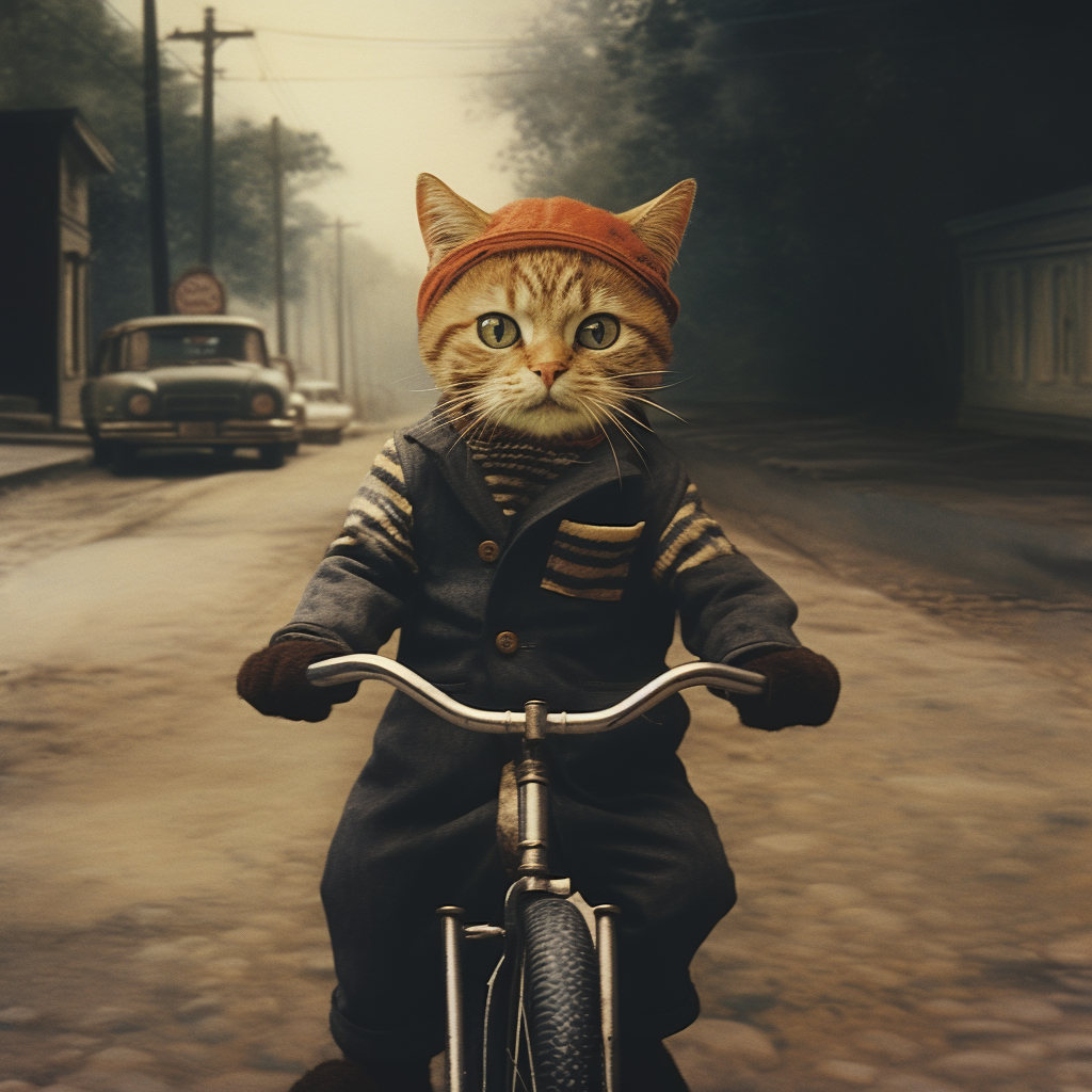 Cute cat driving a bicycle