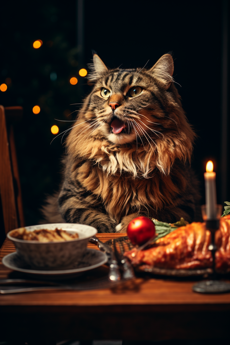 Cat enjoying Christmas turkey feast