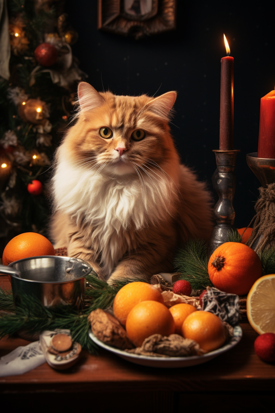 Cat enjoying sweet potatoes for Christmas